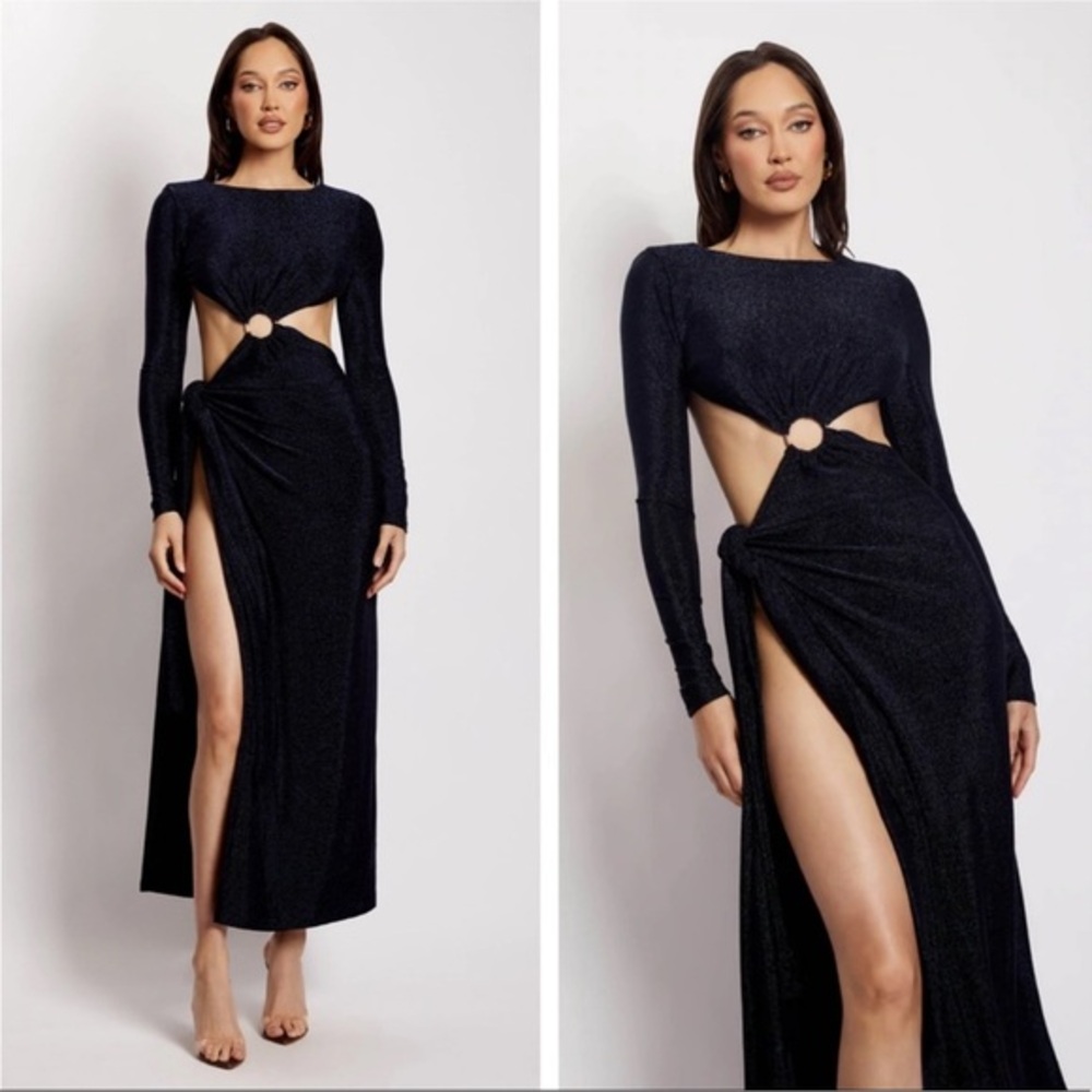 MESHKI Navy Christina Backless Wrap Dress‎ Size L NWT